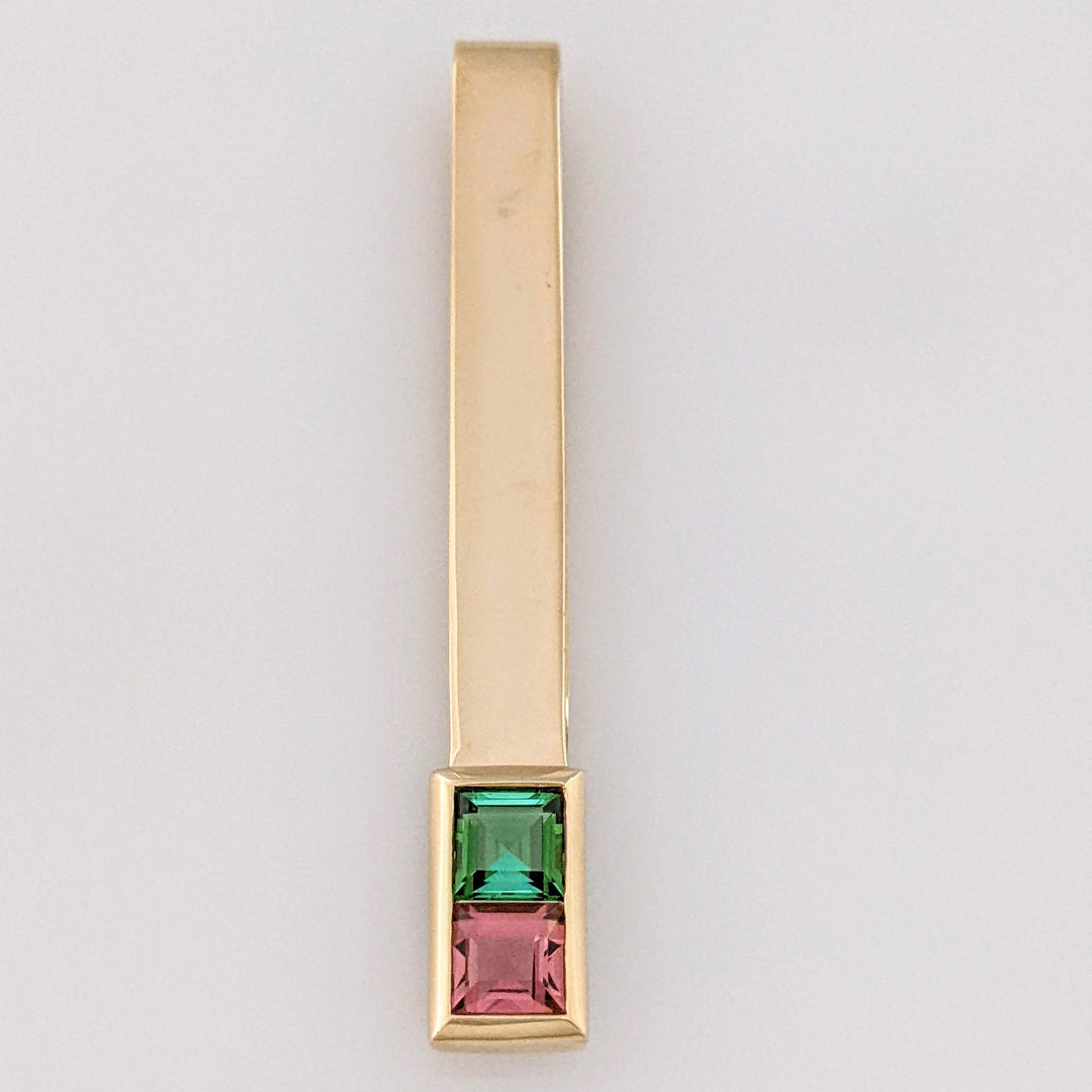 14K PINK/ GREEN TOURMALINE PRINCESS CUT 5MM ESTATE TIE TAC 5.8 GRAMS