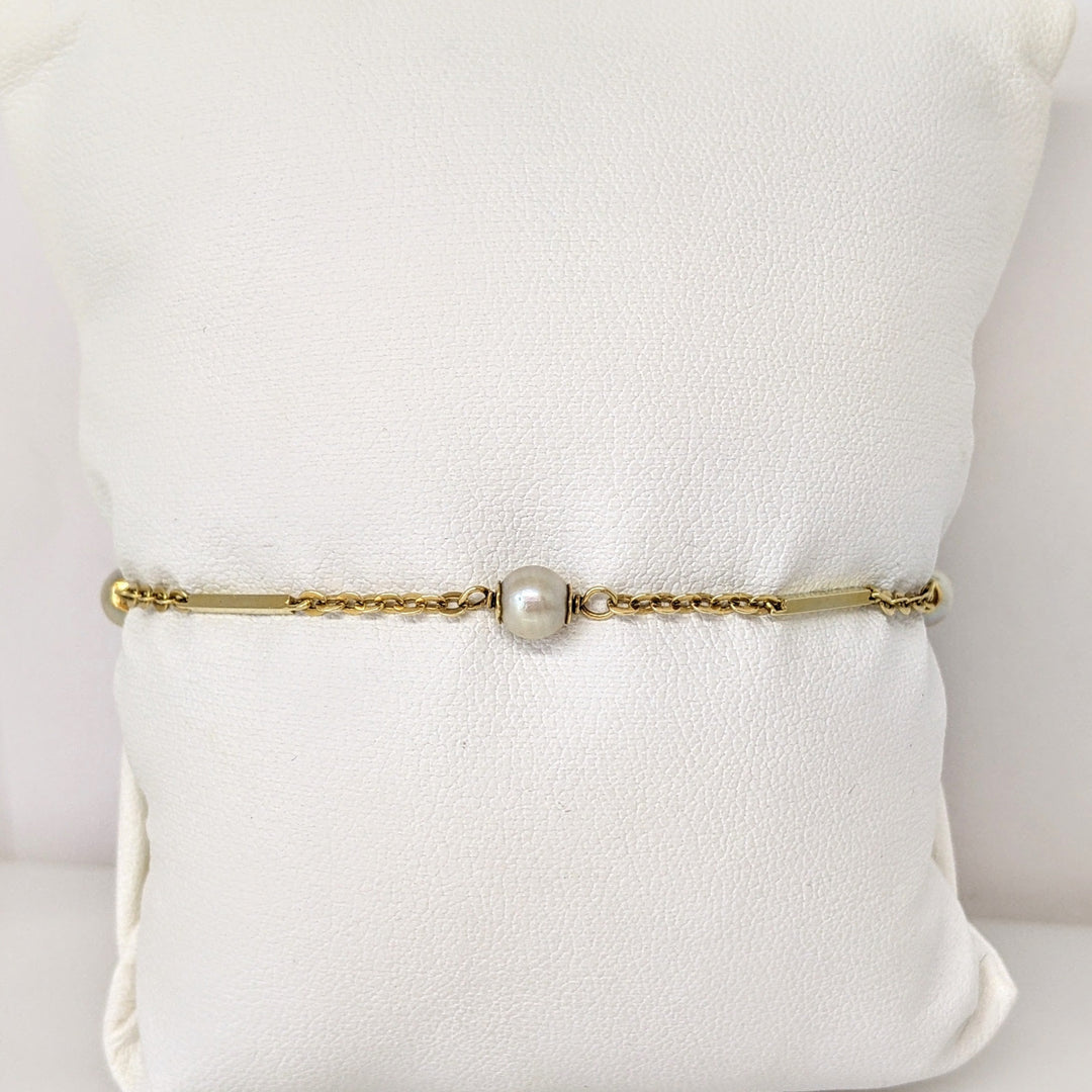14K PEARL ROUND (4) 5MM GOLD LINK ESTATE BRACELET 2.7 GRAMS