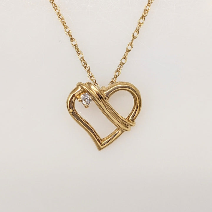 14K DIAMOND ROUND ESTATE HEART PENDANT & CHAIN 2.2 GRAMS