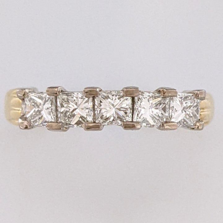 18K .95 CARAT TOTAL WEIGHT VS2 I-J DIAMOND PIRNCESS CUT (5) ESTATE BAND 3.9 GRAMS
