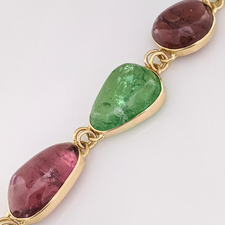 18K PINK/GREEN TOURMALINE FREE FORM CABACHON ESTATE BRACELET 34.1 GRAMS