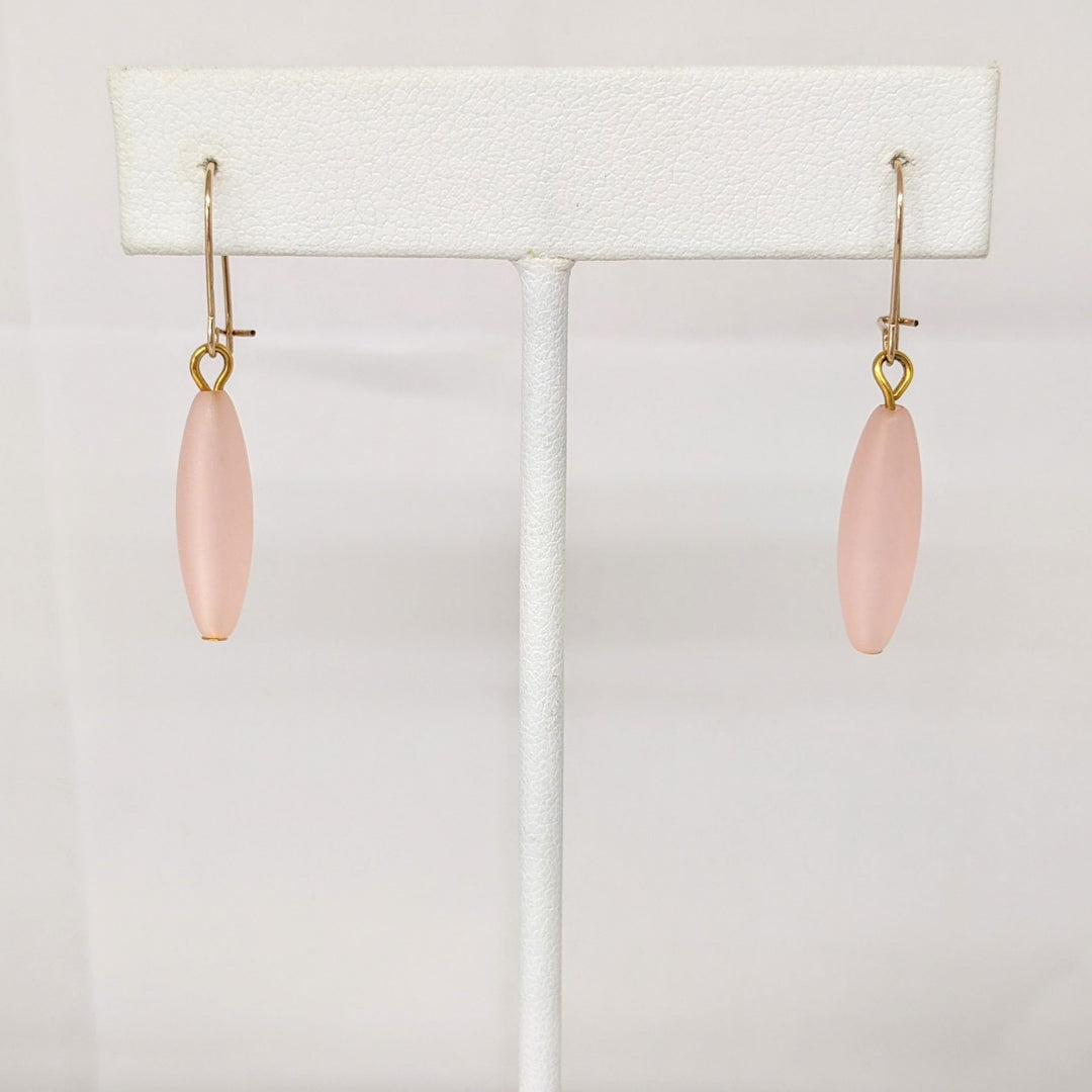 14K PINK SHELL DANGLE ESTATE EARRINGS 1.1 GRAMS