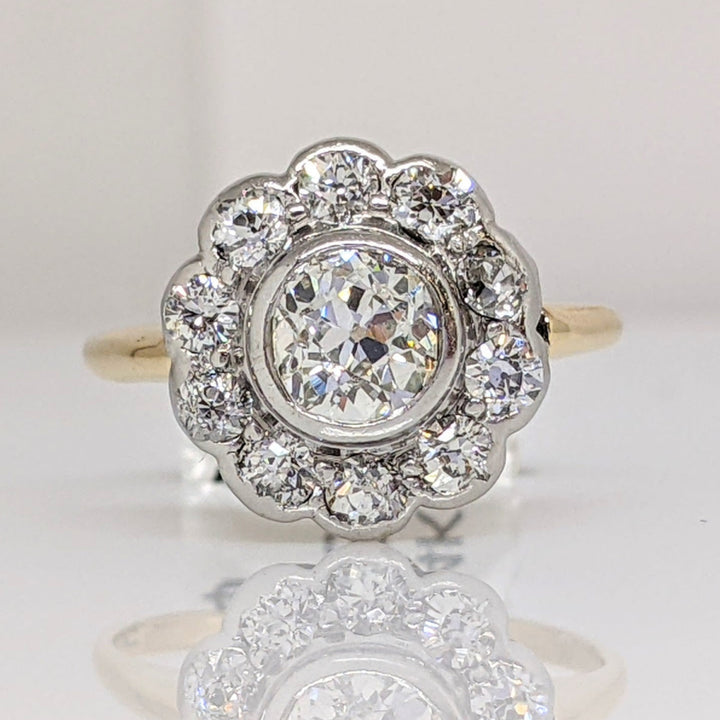 14K .85 CARAT TOTAL WEIGHT VS2 I DIAMOND ROUND (11) BEZEL FLORAL ESTATE RING 2.3 GRAMS
