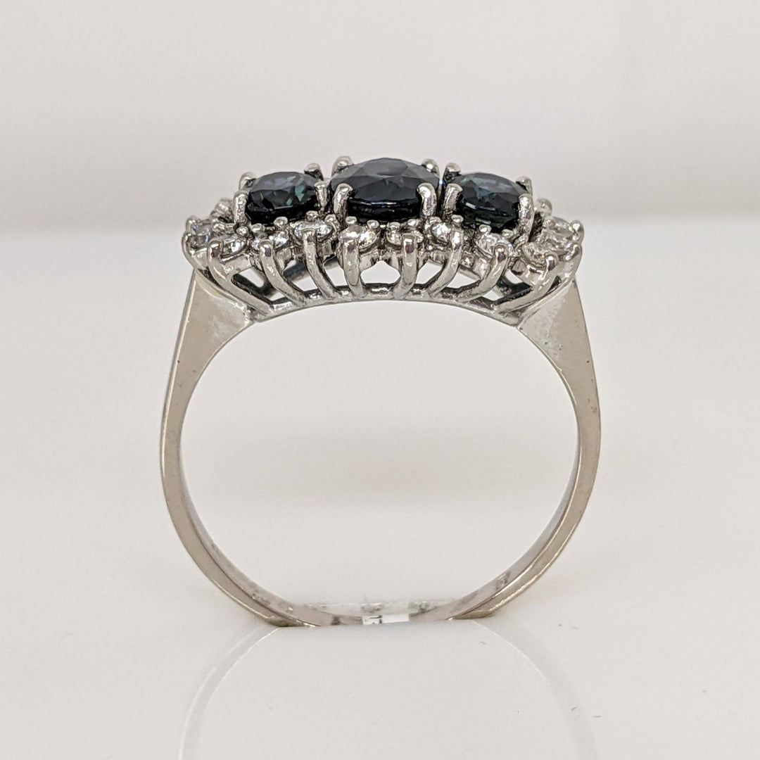 18K WHITE SAPPHIRE OVAL (1) 5X7 (2) 4X5 WITH .40 DIAMOND TOTAL WEIGHT ESTATE RING 4.8 GRAMS