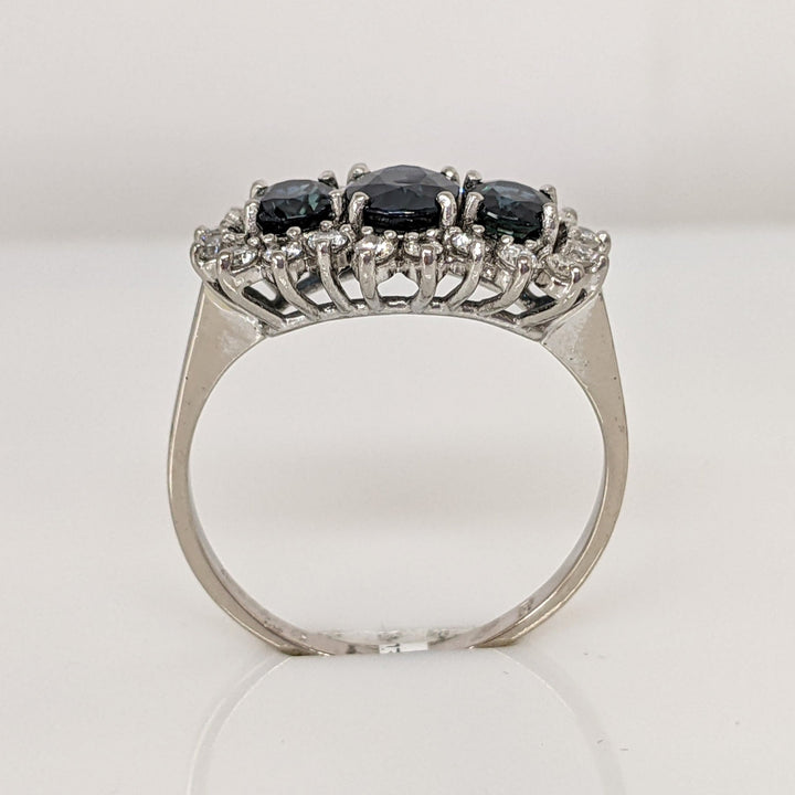 18K WHITE SAPPHIRE OVAL (1) 5X7 (2) 4X5 WITH .40 DIAMOND TOTAL WEIGHT ESTATE RING 4.8 GRAMS