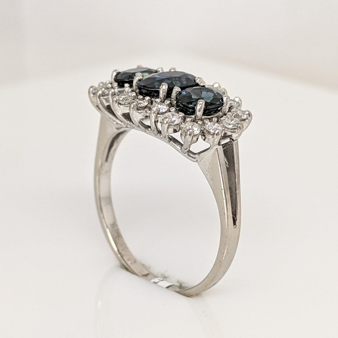 18K WHITE SAPPHIRE OVAL (1) 5X7 (2) 4X5 WITH .40 DIAMOND TOTAL WEIGHT ESTATE RING 4.8 GRAMS