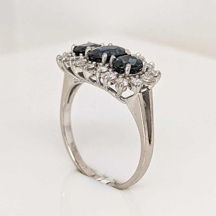 18K WHITE SAPPHIRE OVAL (1) 5X7 (2) 4X5 WITH .40 DIAMOND TOTAL WEIGHT ESTATE RING 4.8 GRAMS