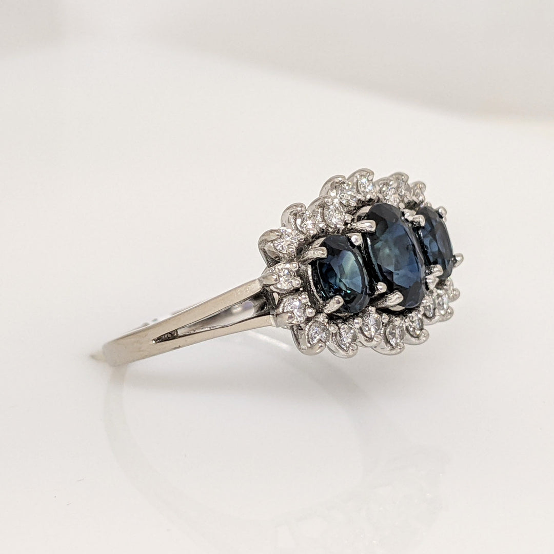 18K WHITE SAPPHIRE OVAL (1) 5X7 (2) 4X5 WITH .40 DIAMOND TOTAL WEIGHT ESTATE RING 4.8 GRAMS