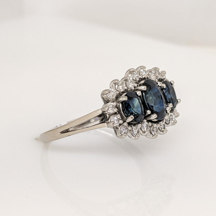 18K WHITE SAPPHIRE OVAL (1) 5X7 (2) 4X5 WITH .40 DIAMOND TOTAL WEIGHT ESTATE RING 4.8 GRAMS