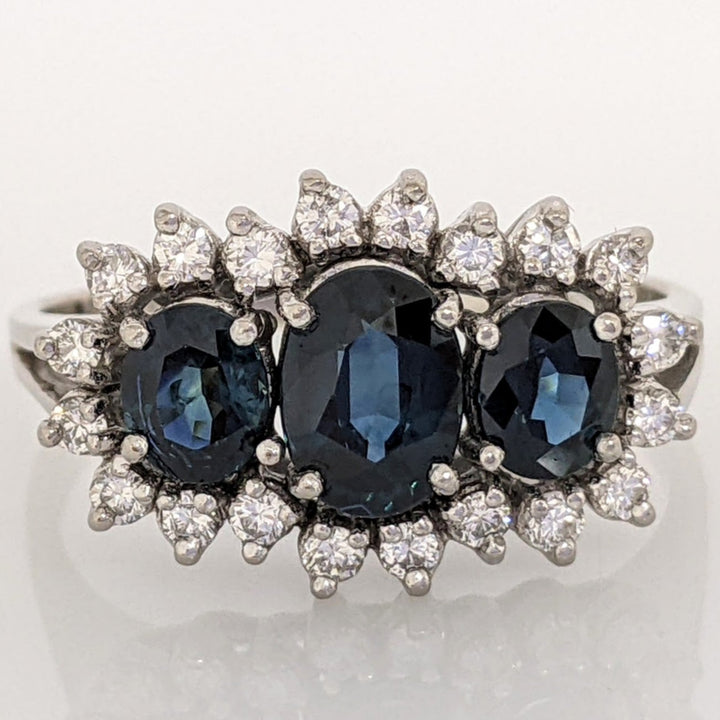 18K WHITE SAPPHIRE OVAL (1) 5X7 (2) 4X5 WITH .40 DIAMOND TOTAL WEIGHT ESTATE RING 4.8 GRAMS