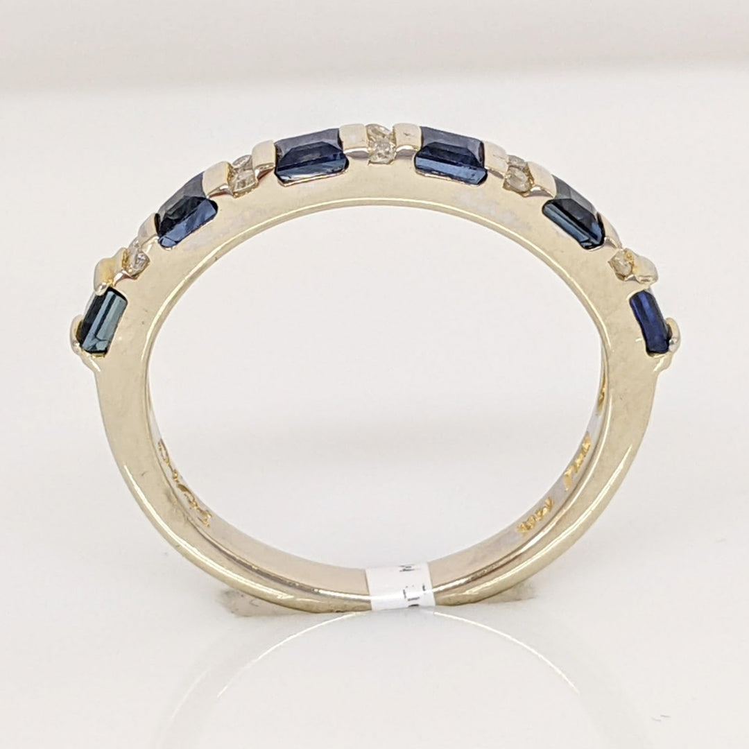 14K WHITE SAPPHIRE PRINCESS CUT 2.5MM (6) WITH .10 DIAMOND TOTAL WEIGHT ESTATE BAND 2.5 GRAMS