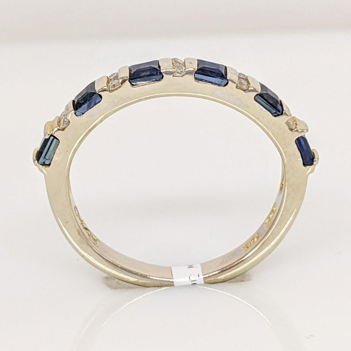 14K WHITE SAPPHIRE PRINCESS CUT 2.5MM (6) WITH .10 DIAMOND TOTAL WEIGHT ESTATE BAND 2.5 GRAMS