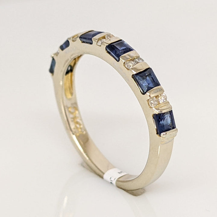 14K WHITE SAPPHIRE PRINCESS CUT 2.5MM (6) WITH .10 DIAMOND TOTAL WEIGHT ESTATE BAND 2.5 GRAMS