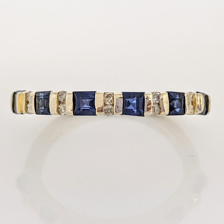 14K WHITE SAPPHIRE PRINCESS CUT 2.5MM (6) WITH .10 DIAMOND TOTAL WEIGHT ESTATE BAND 2.5 GRAMS