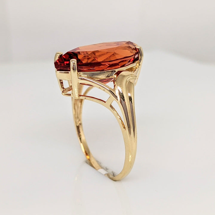 14K SYNTHETIC ORANGE SAPPHIRE MARQUISE 10X20 ESTATE RING 5.9 GRAMS