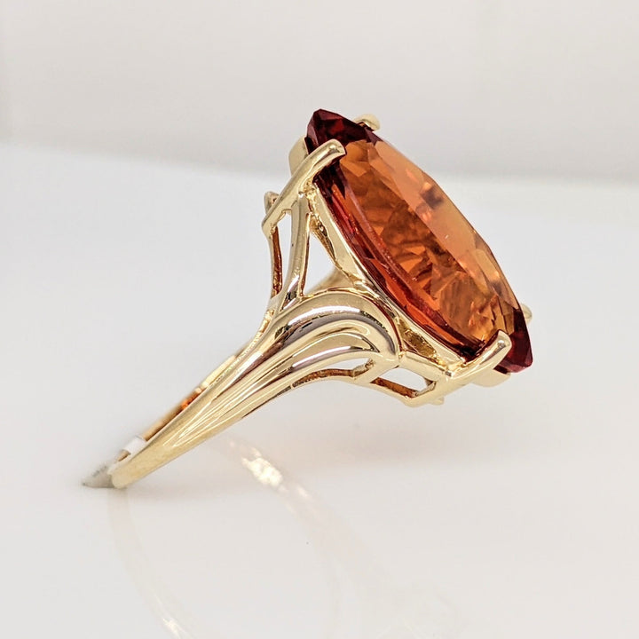 14K SYNTHETIC ORANGE SAPPHIRE MARQUISE 10X20 ESTATE RING 5.9 GRAMS