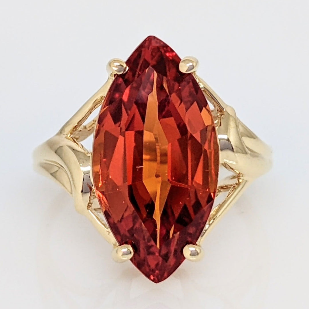 14K SYNTHETIC ORANGE SAPPHIRE MARQUISE 10X20 ESTATE RING 5.9 GRAMS