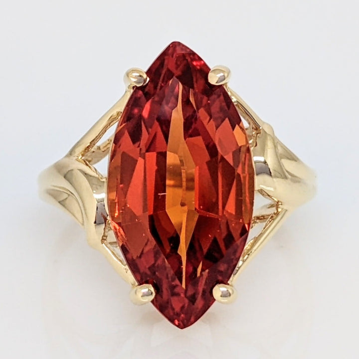 14K SYNTHETIC ORANGE SAPPHIRE MARQUISE 10X20 ESTATE RING 5.9 GRAMS
