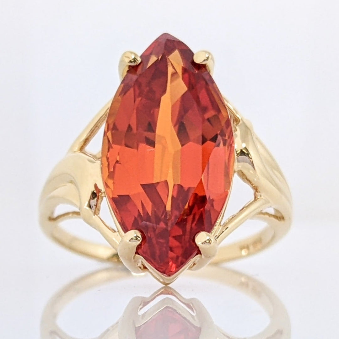 14K SYNTHETIC ORANGE SAPPHIRE MARQUISE 10X20 ESTATE RING 5.9 GRAMS