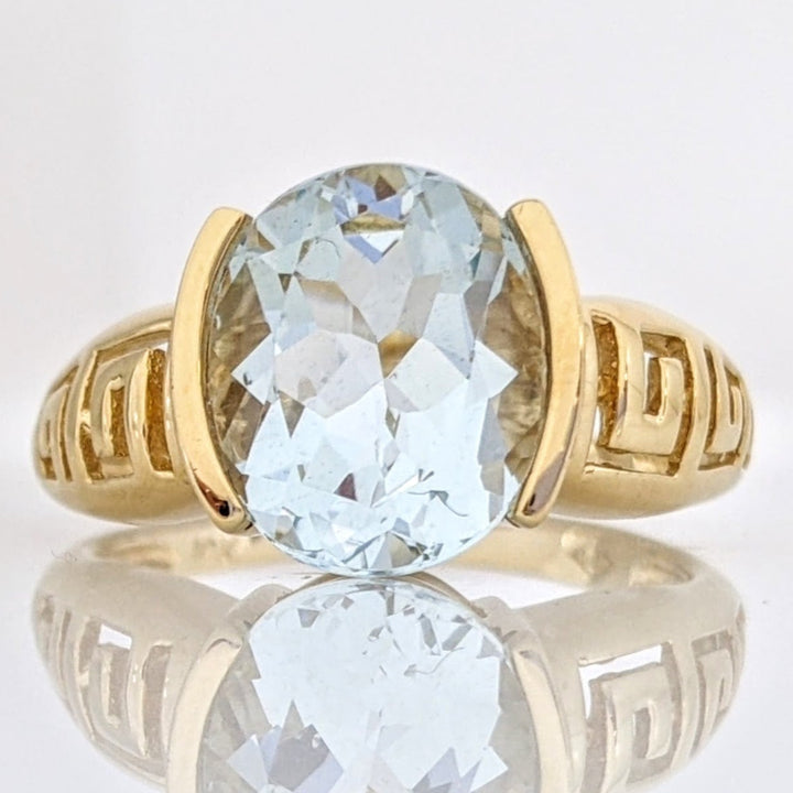 10K AQUAMARINE OVAL 9X11 HALF BEZEL ESTATE RING 4.3 GRAMS