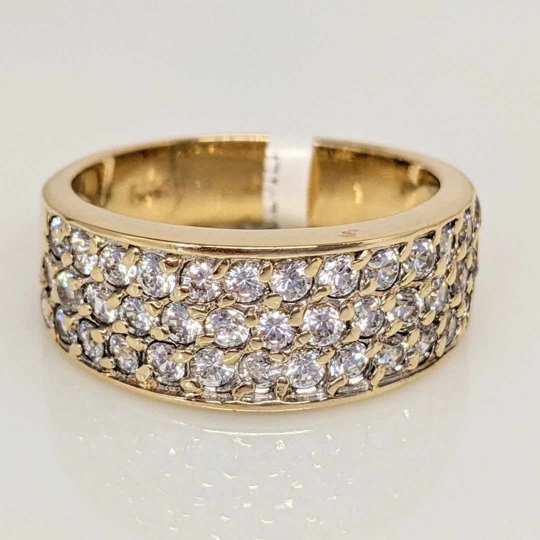 14K CUBIC ZIRCONIA ROUND 3-ROW ESTATE BAND 6.0 GRAMS