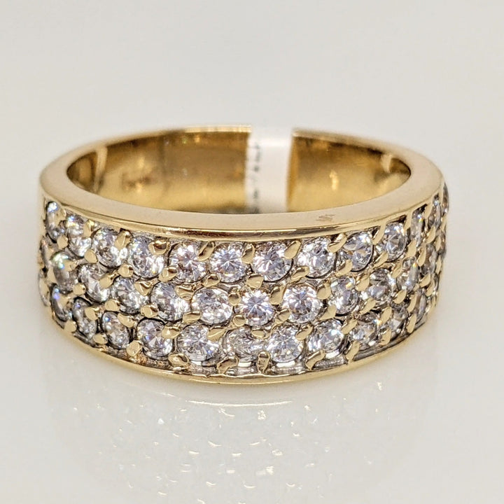 14K CUBIC ZIRCONIA ROUND 3-ROW ESTATE BAND 6.0 GRAMS