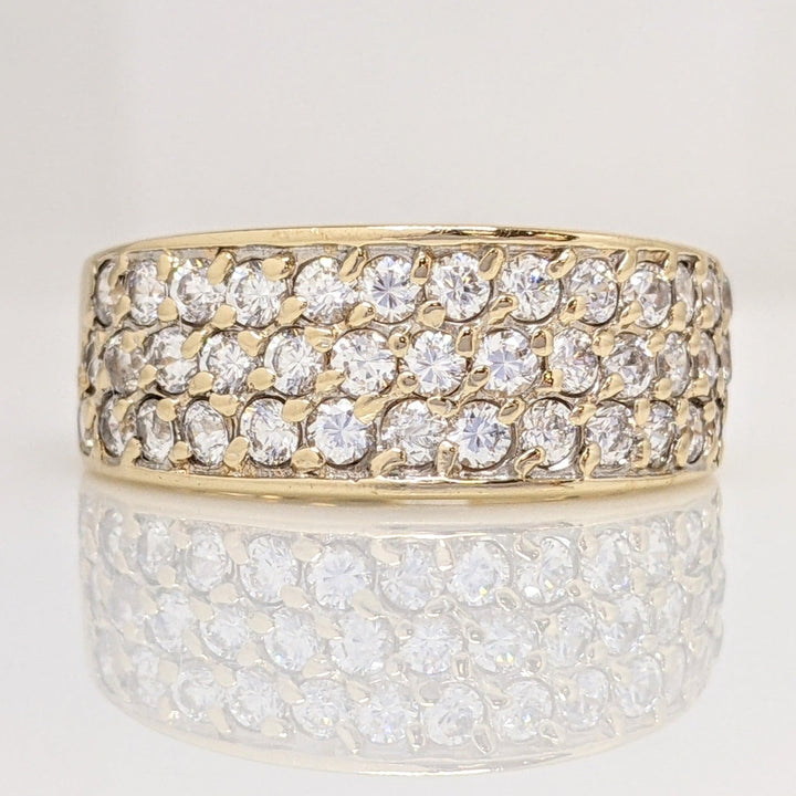 14K CUBIC ZIRCONIA ROUND 3-ROW ESTATE BAND 6.0 GRAMS