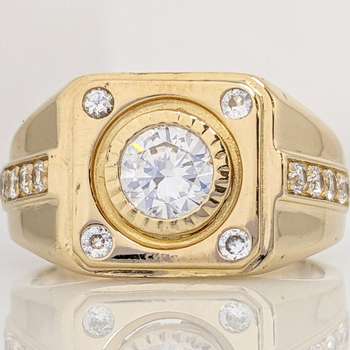 14K CUBIC ZIRCONIA ROUND 6MM BEZEL WITH (12) ROUNDS ESTATE RING 8.3 GRAMS