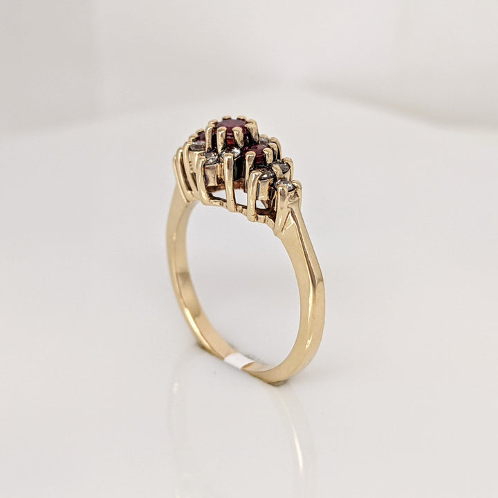 14K RUBY ROUND (3) STONES WITH (12) DIAMONDS .24 DIAMOND TOTAL WEIGHT ESTATE RING 3.7 GRAMS