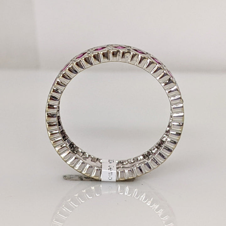 14K WHITE RUBY .99 CARAT TOTAL WEIGHT PRINCESS CUT WITH .14 CARAT TOTAL WEIGHT ESTATE BAND 3.9 GRAMS