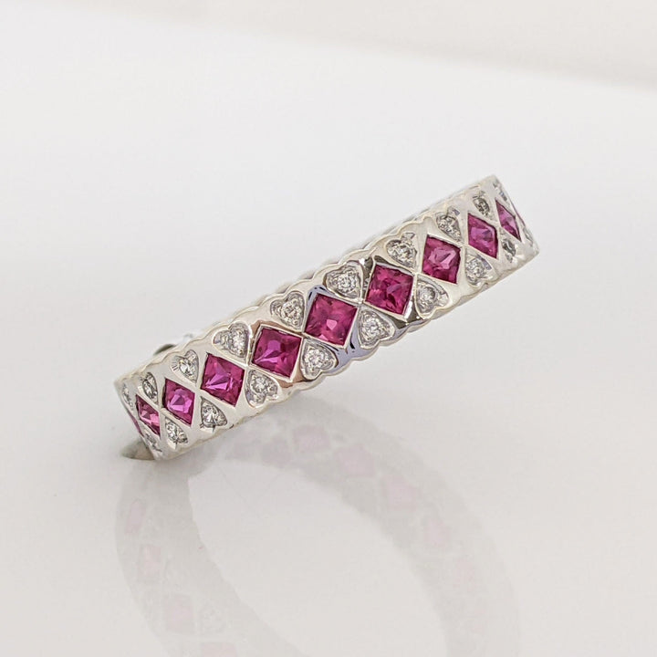 14K WHITE RUBY .99 CARAT TOTAL WEIGHT PRINCESS CUT WITH .14 CARAT TOTAL WEIGHT ESTATE BAND 3.9 GRAMS