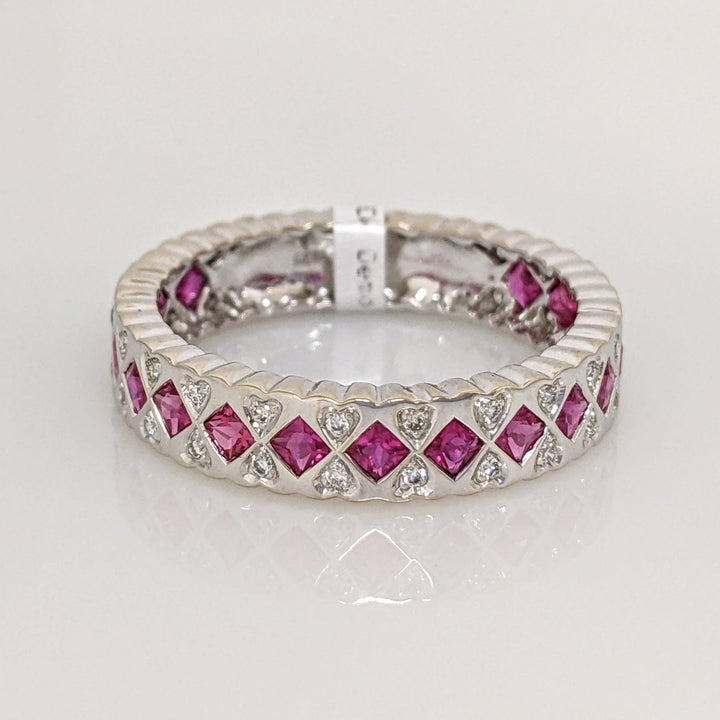 14K WHITE RUBY .99 CARAT TOTAL WEIGHT PRINCESS CUT WITH .14 CARAT TOTAL WEIGHT ESTATE BAND 3.9 GRAMS