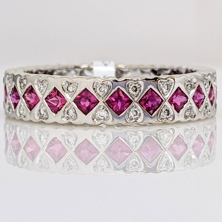 14K WHITE RUBY .99 CARAT TOTAL WEIGHT PRINCESS CUT WITH .14 CARAT TOTAL WEIGHT ESTATE BAND 3.9 GRAMS