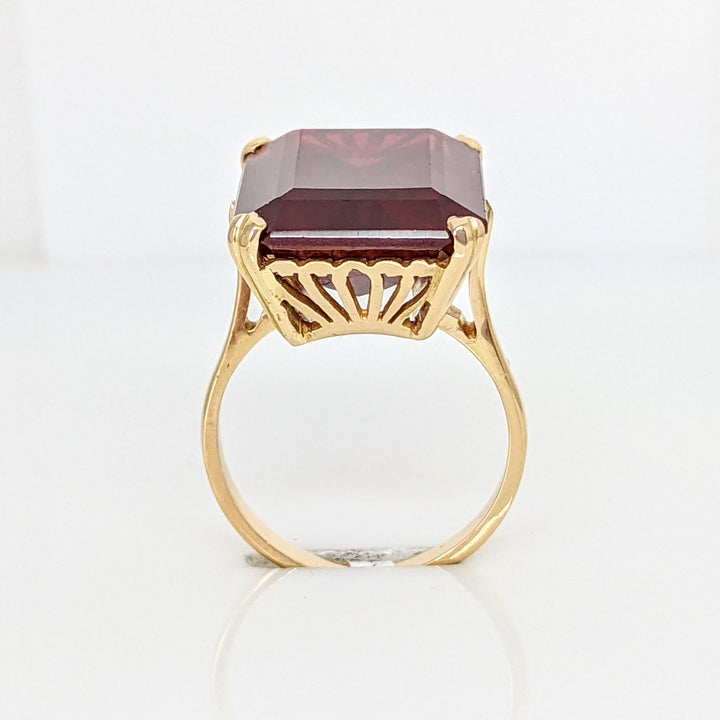18K SYNTHETIC RUBY EMERALD CUT 13X18 ESTATE 6.5 GRAMS