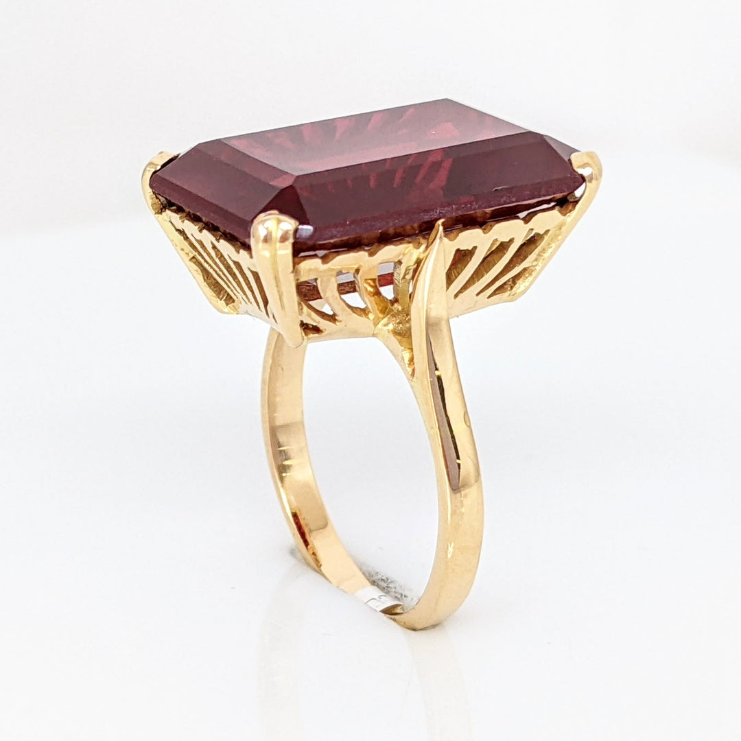 18K SYNTHETIC RUBY EMERALD CUT 13X18 ESTATE 6.5 GRAMS
