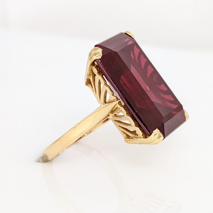 18K SYNTHETIC RUBY EMERALD CUT 13X18 ESTATE 6.5 GRAMS
