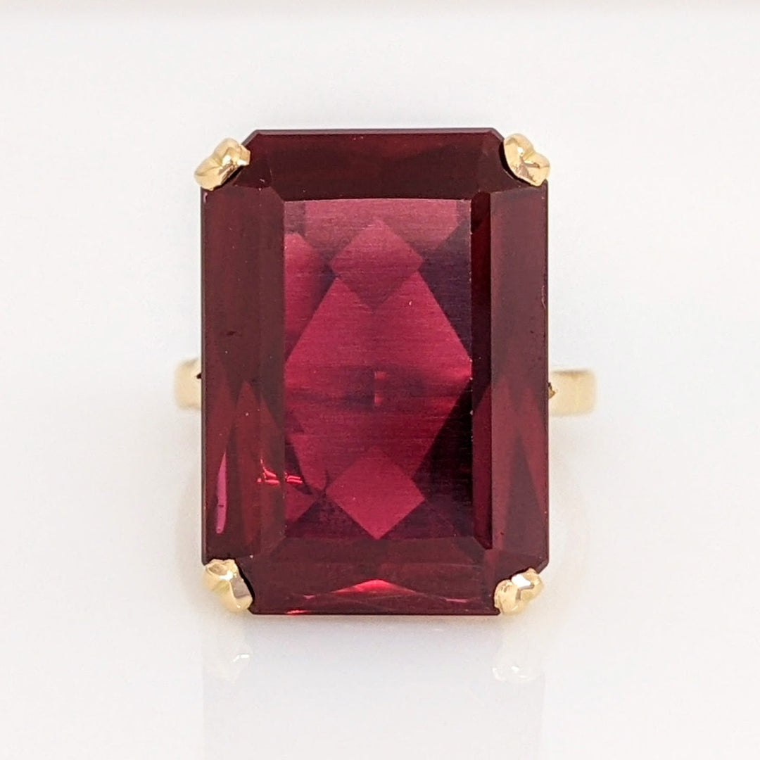 18K SYNTHETIC RUBY EMERALD CUT 13X18 ESTATE 6.5 GRAMS