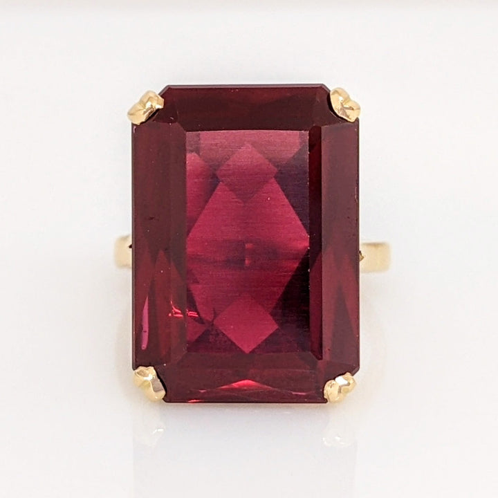 18K SYNTHETIC RUBY EMERALD CUT 13X18 ESTATE 6.5 GRAMS