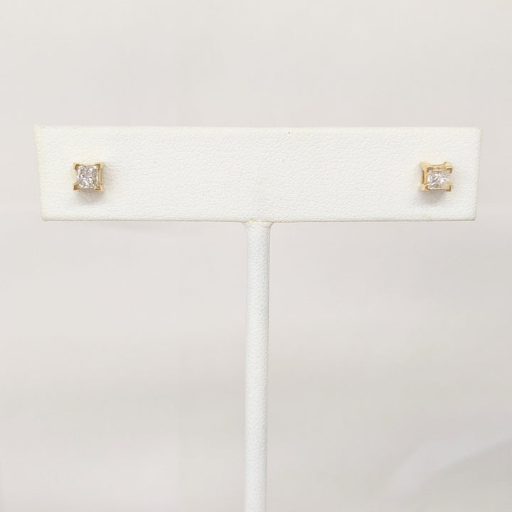 14K .32 CARAT TOTAL WEIGHT SI1 G DIAMOND PRINCESS CUT (2) ESTATE STUD EARRINGS 0.7 GRAMS