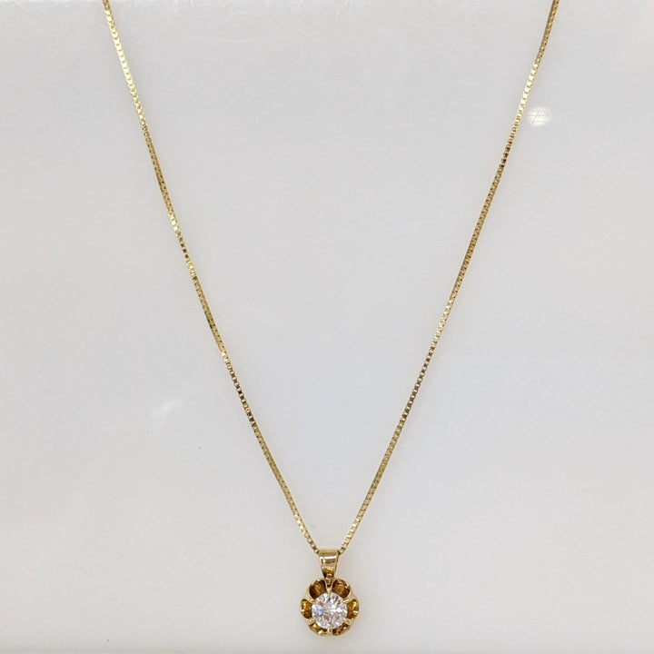 14K .36 CARAT TOTAL WEIGHT VS1 H DIAMOND ROUND ESTATE PENDANT & CHAIN 2.5 GRAMS