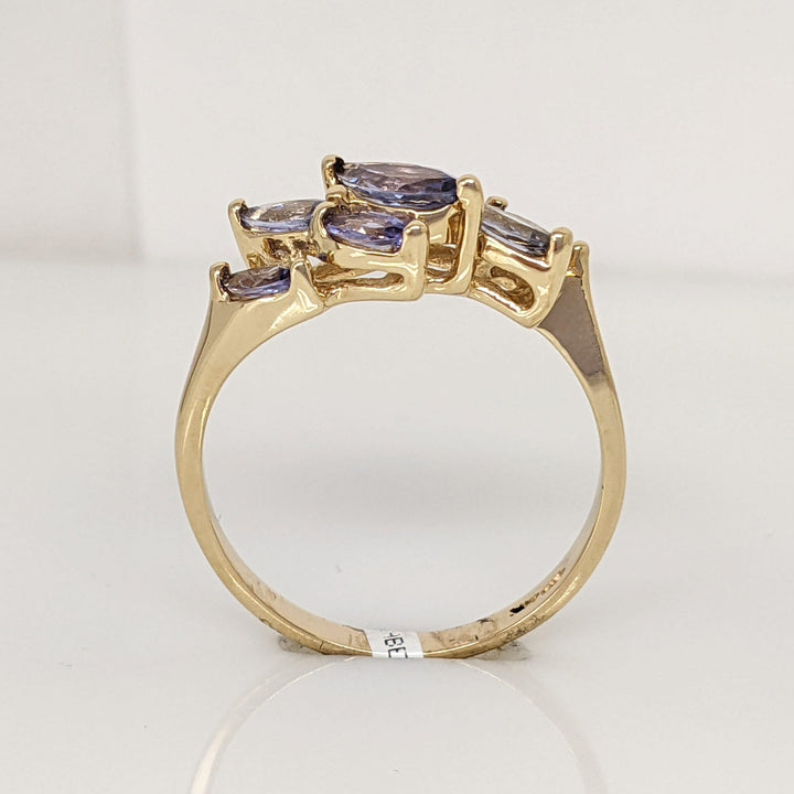 14K TANZANITE MARQUISE (7) ESTATE RING 3.3 GRAMS