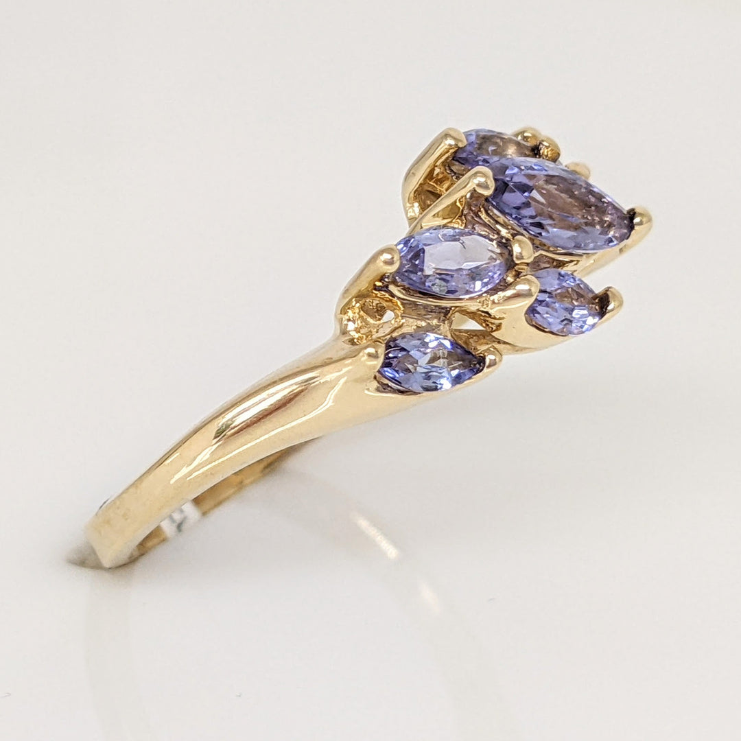 14K TANZANITE MARQUISE (7) ESTATE RING 3.3 GRAMS