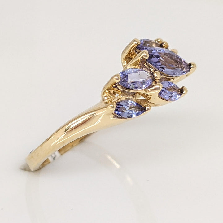 14K TANZANITE MARQUISE (7) ESTATE RING 3.3 GRAMS