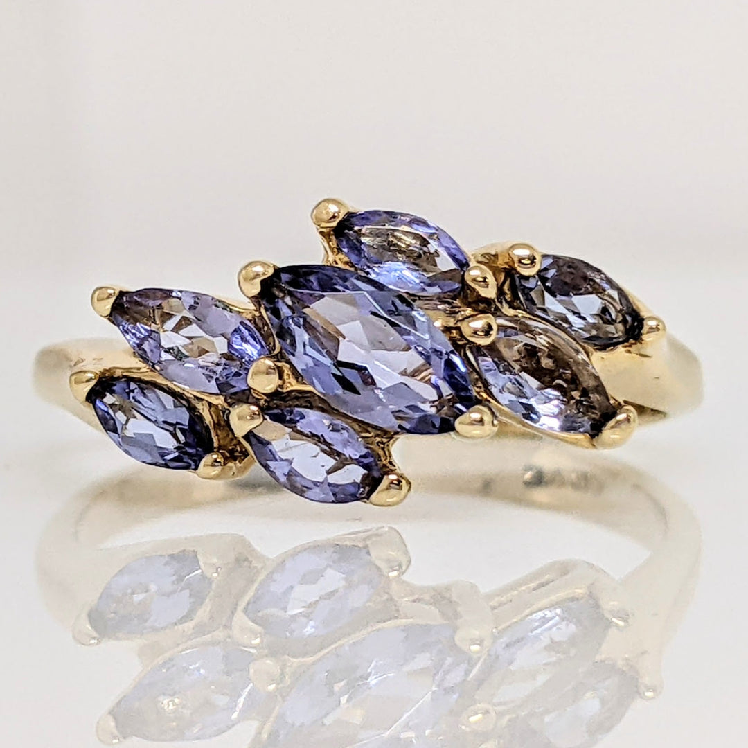 14K TANZANITE MARQUISE (7) ESTATE RING 3.3 GRAMS