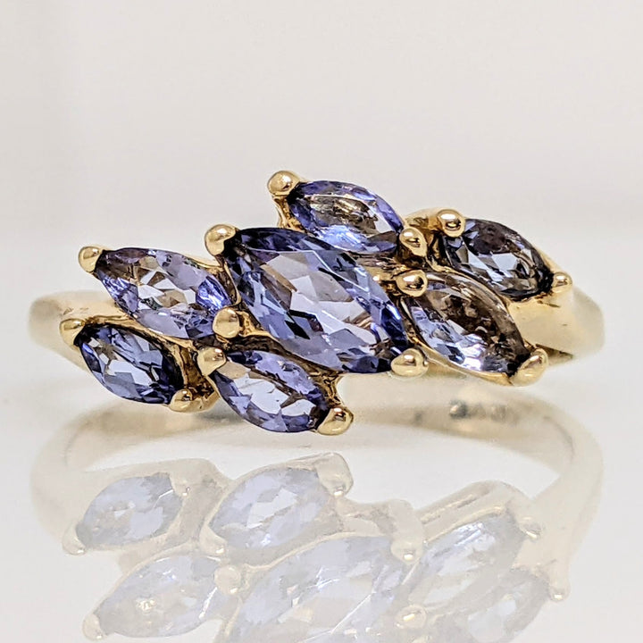 14K TANZANITE MARQUISE (7) ESTATE RING 3.3 GRAMS