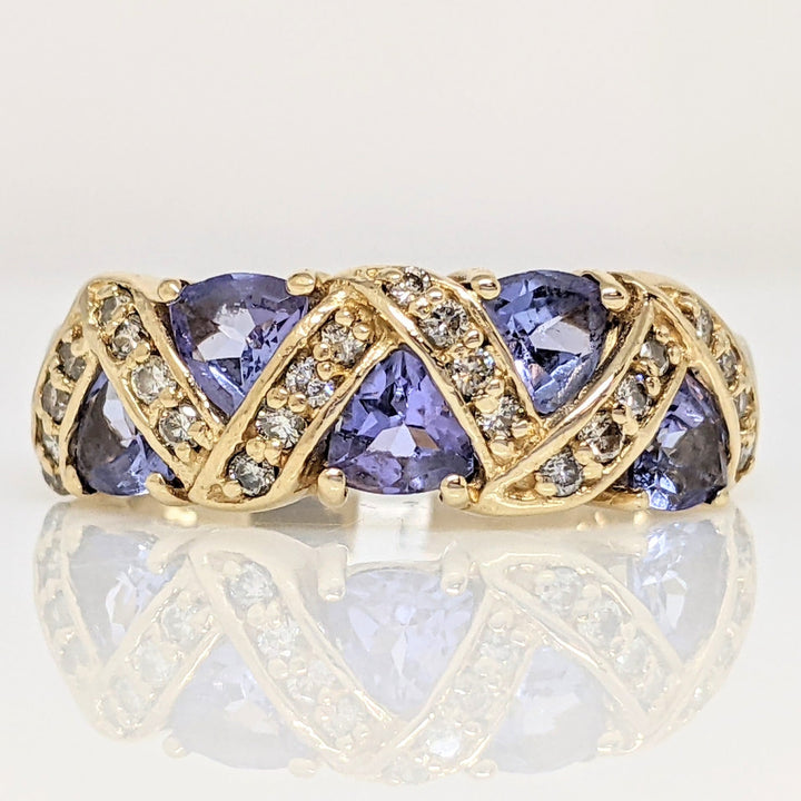 14K TANZANITE TRILLION (5) 4X4 WITH .24 CARAT TOTAL WEIGHT (24) ESTATE BAND 4.8 GRAMS