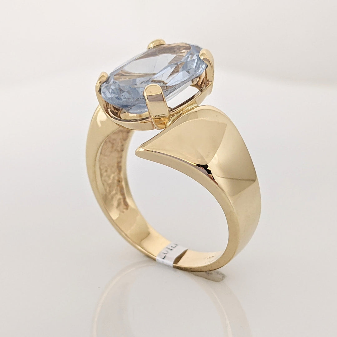 14K BLUE TOPAZ OVAL 9X14 BYPASS ESTATE RING 8.0 GRAMS