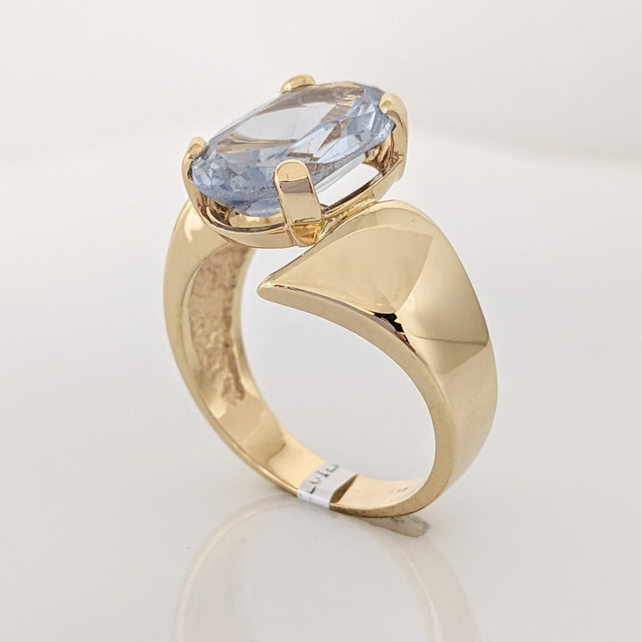 14K BLUE TOPAZ OVAL 9X14 BYPASS ESTATE RING 8.0 GRAMS