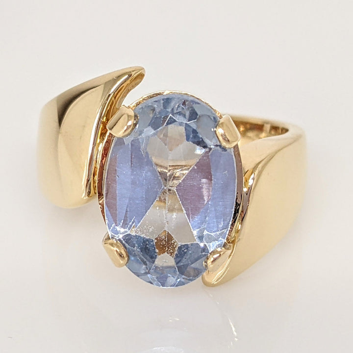 14K BLUE TOPAZ OVAL 9X14 BYPASS ESTATE RING 8.0 GRAMS