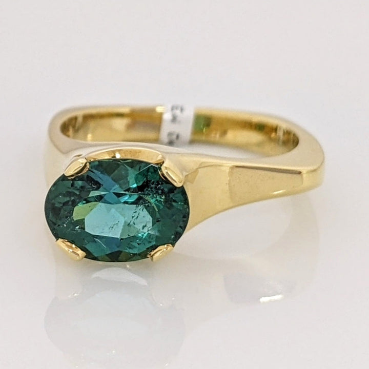 18K GREEN/ BLUE TOURMALINE OVAL 7X9 FREE FORM ESTATE RING 7.4 GRAMS